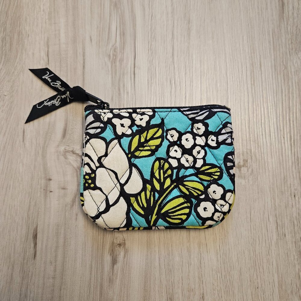 Vera Bradley Island Blooms Coin Purse - Retired Quilted Blue Floral Zipper Pouch